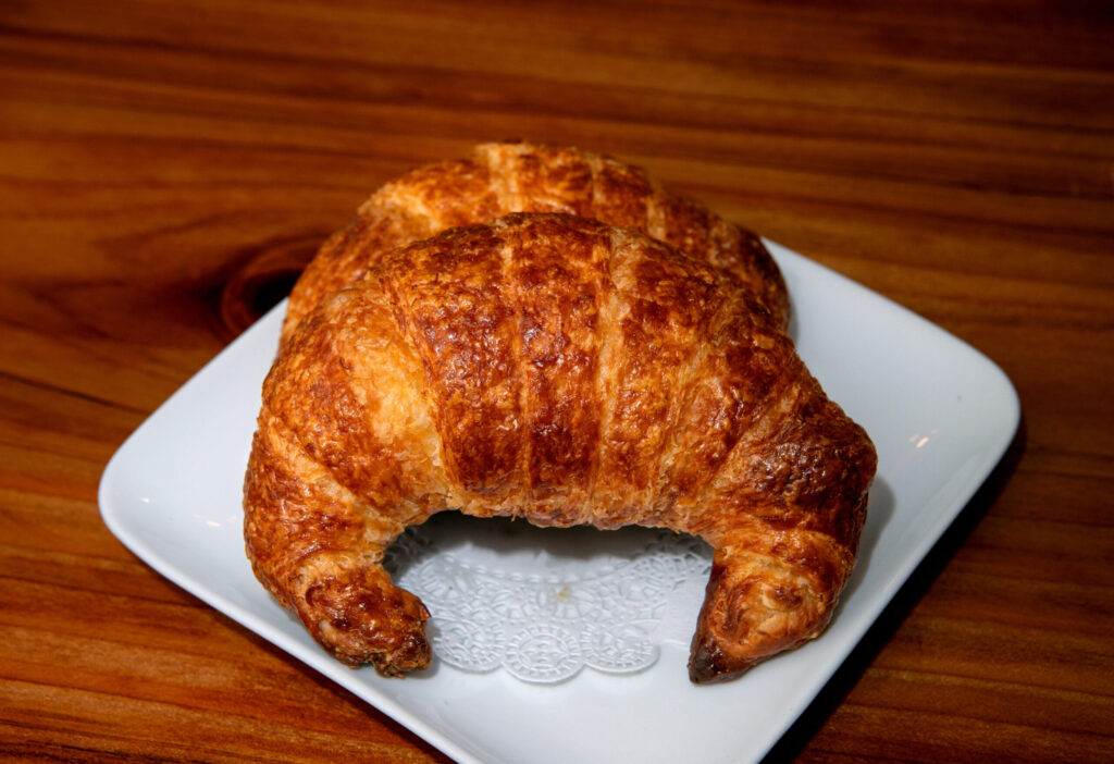 Plain croissants are served at the new Redwood Gospel Baking Company cafe in Santa Rosa, Friday, April 10, 2026. (Darryl Bush/For The Press Democrat)