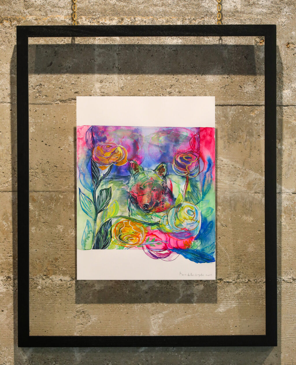 Art by Maria de Los Angeles, used for wine bottle labels, hangs on the wall at Wolves Lovers + Thieves in Glen Ellen on Friday, March 13, 2026. (Christopher Chung/The Press Democrat)