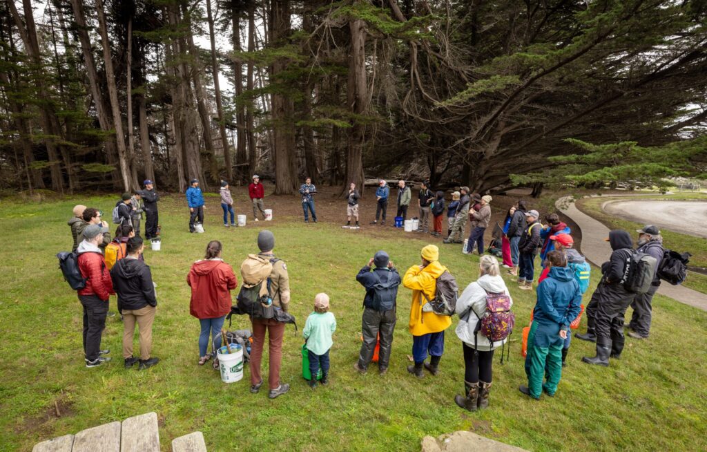 Participants in a sea urchin uni foraging class with Fork in the Path tours gather at Fort Ross State Historic Park before heading to Sand Beach Cove for the harvest Jan. 18, 2026 on the Sonoma Coast. (John Burgess / The Press Democrat)