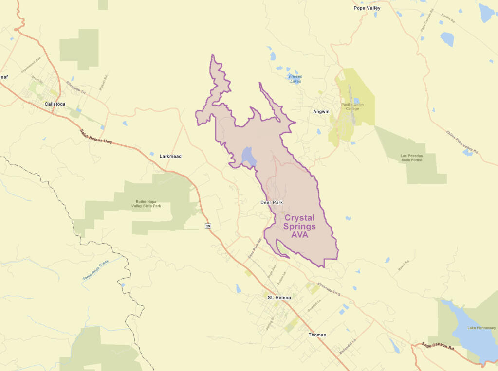 The new Crystal Springs of Napa Valley AVA. (The Press Democrat)