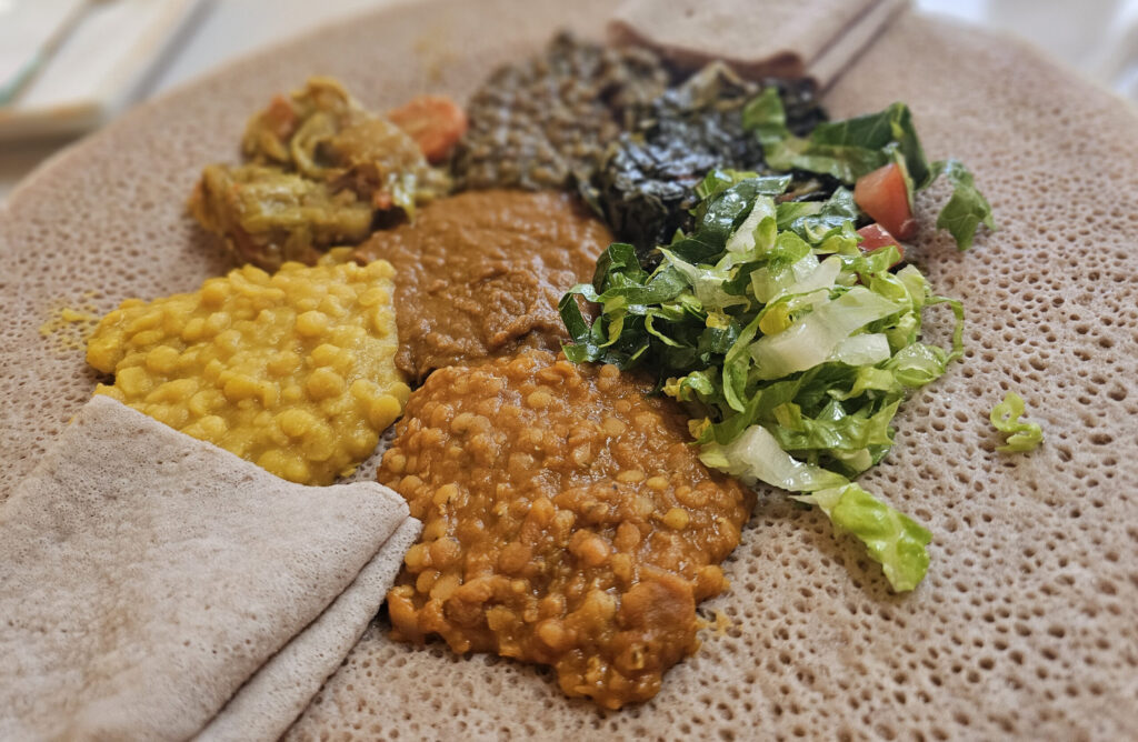 Vegetarian platter at Abyssinia in Santa Rosa. (Heather Irwin / Sonoma Magazine)