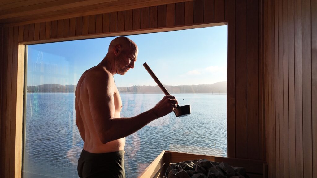 Main inside FJORD sauna in Sausalito, California.