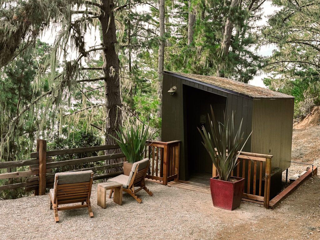 Outside of the sauna at The Lodge at Marconi in Marin County, California.