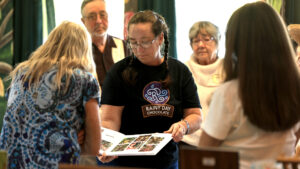 Jennifer Daly, co-owner and CEO of Rainy Day Chocolate in Forestville, Sunday, March 29, 2026, leads a tour of the facility. (Kent Porter / The Press Democrat)
