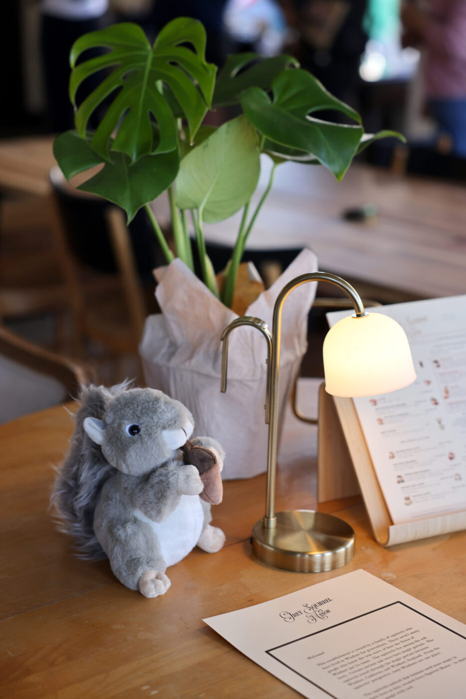 A stuffed squirrel welcomes guests near the front door of the Grey Squirrel Manor in Windsor Sunday, March 15, 2026. (Beth Schlanker / The Press Democrat)