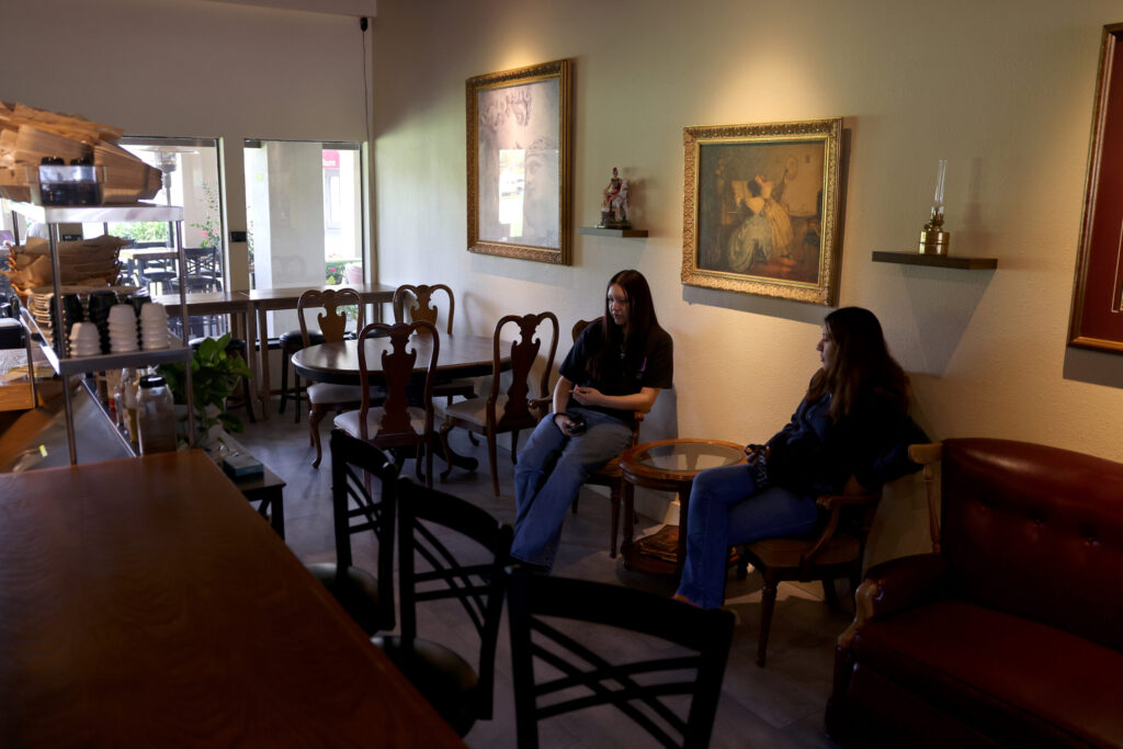 People wait for their orders at Sandpino’s Coffee and Brews in Rohnert Park Friday, March 27, 2026. (Beth Schlanker / The Press Democrat)