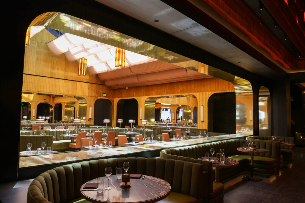 The dining area and bar lounge at AYA restaurant in the Graton Resort and Casino in Rohnert Park on Monday, April 27, 2026. (Christopher Chung/The Press Democrat)