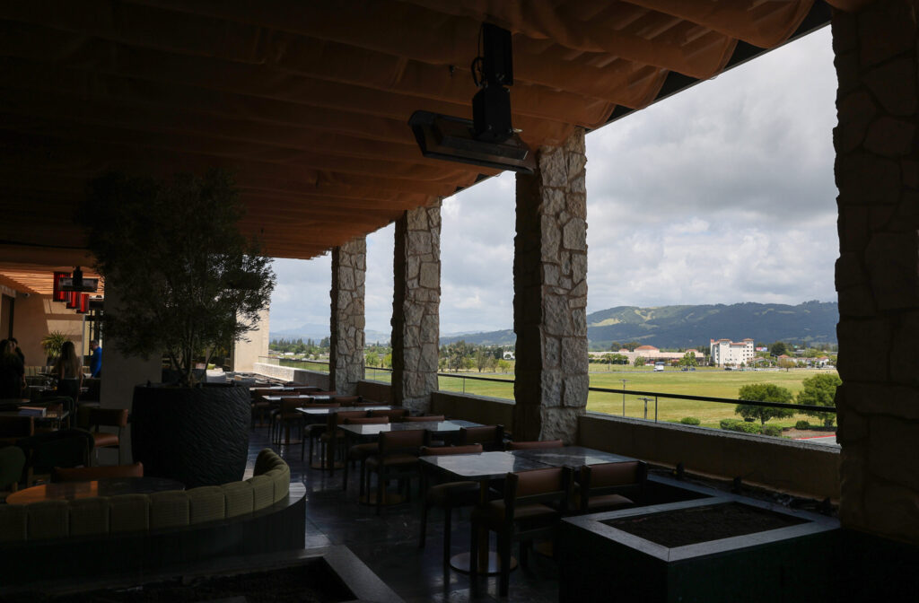 The outdoor patio dining area of AYA restaurant at Graton Resort and Casino in Rohnert Park on Monday, April 27, 2026. (Christopher Chung/The Press Democrat)