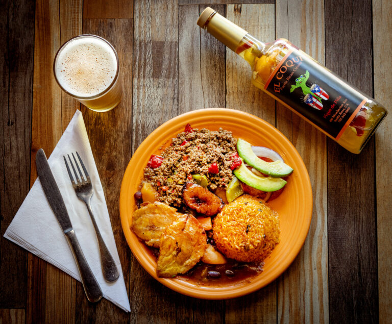 Mofongo, fried green plantains crushed with fresh garlic and olive oil with housemade Pique de Piña from El Coqui Puerto Rican Cuisine Friday, May 8, 2026 in downtown Santa Rosa. (John Burgess/The Press Democrat)