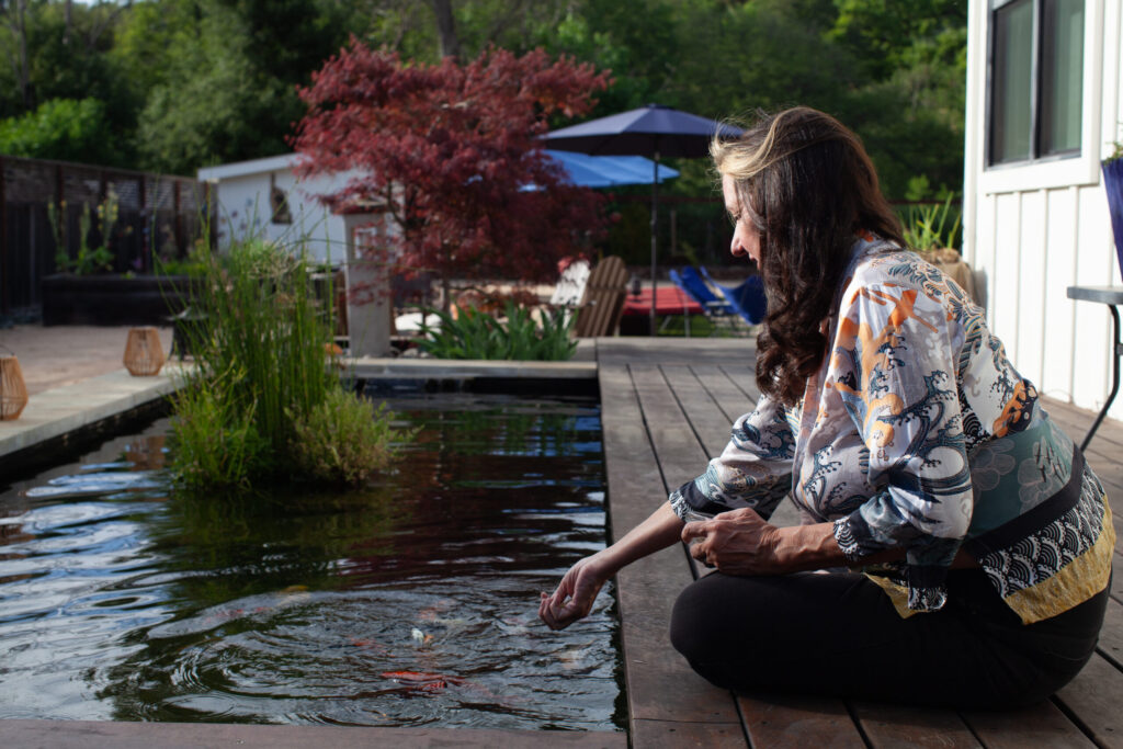 The koi pond offers guests a quiet, reflective space. (Eileen Roche)