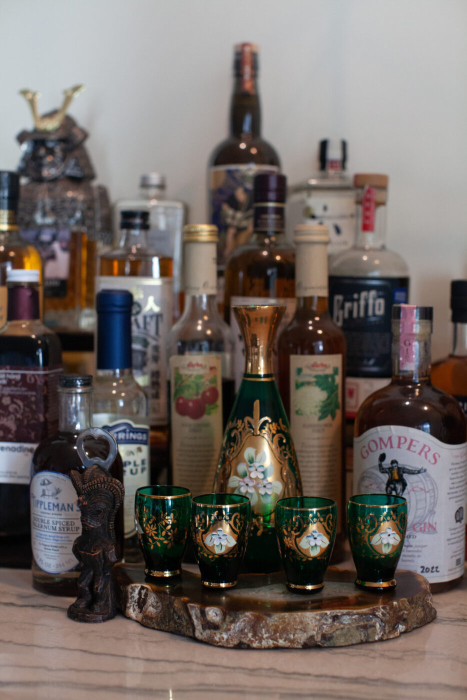 Barware acquired from former Sonoma County restaurants at the Silverses' home. (Eileen Roche)