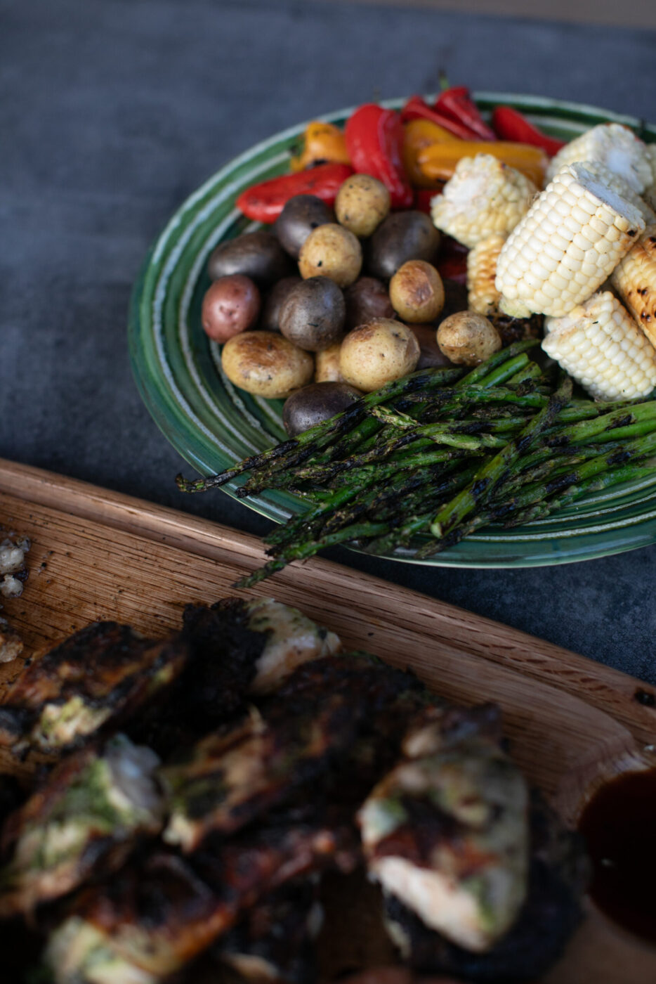 A barbecue feast prepared by Josh Silvers in his backyard, the setting for many gatherings with family and friends. (Eileen Roche)