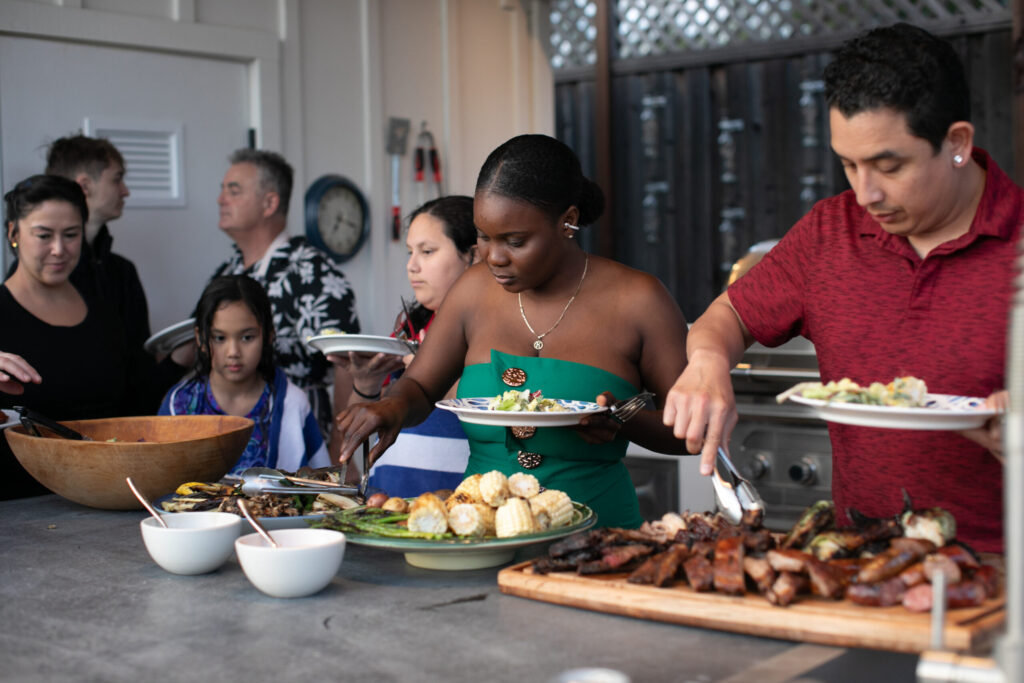 The backyard of Josh and Regina Silvers’ home is the setting for many gatherings with a host of family and friends. (Eileen Roche)