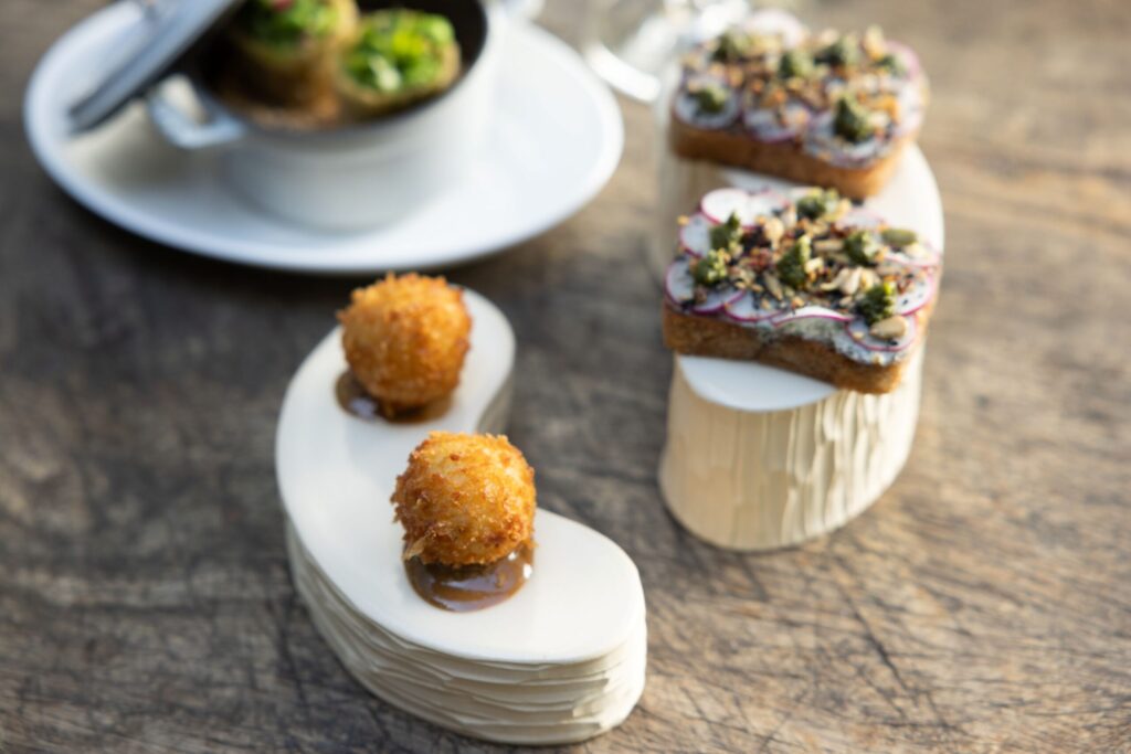 Healdsburg's Dry Creek Kitchen uses Jee Park-designed canapé couches for its dinner service. (Paige Green)