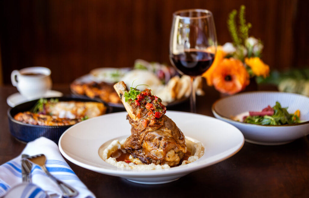 Slow Braised Lamb Shank with silky potatoes, lamb jus, gremolata and pickled peppers from Alesta Modern Mediterranean Wednesday, June 3, 2026 in Sebastopol. (John Burgess/The Press Democrat)