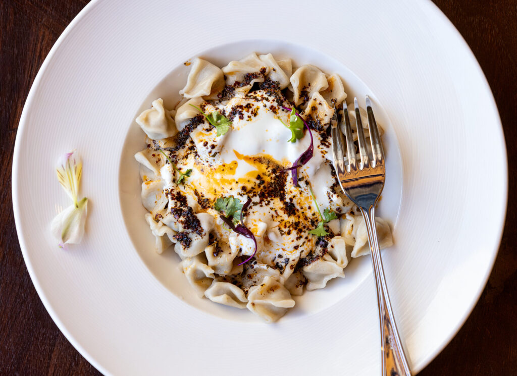Manti, beef dumplings, garlic yogurt, brown butter and parsley from Alesta Modern Mediterranean Wednesday, June 3, 2026 in Sebastopol. (John Burgess/The Press Democrat)