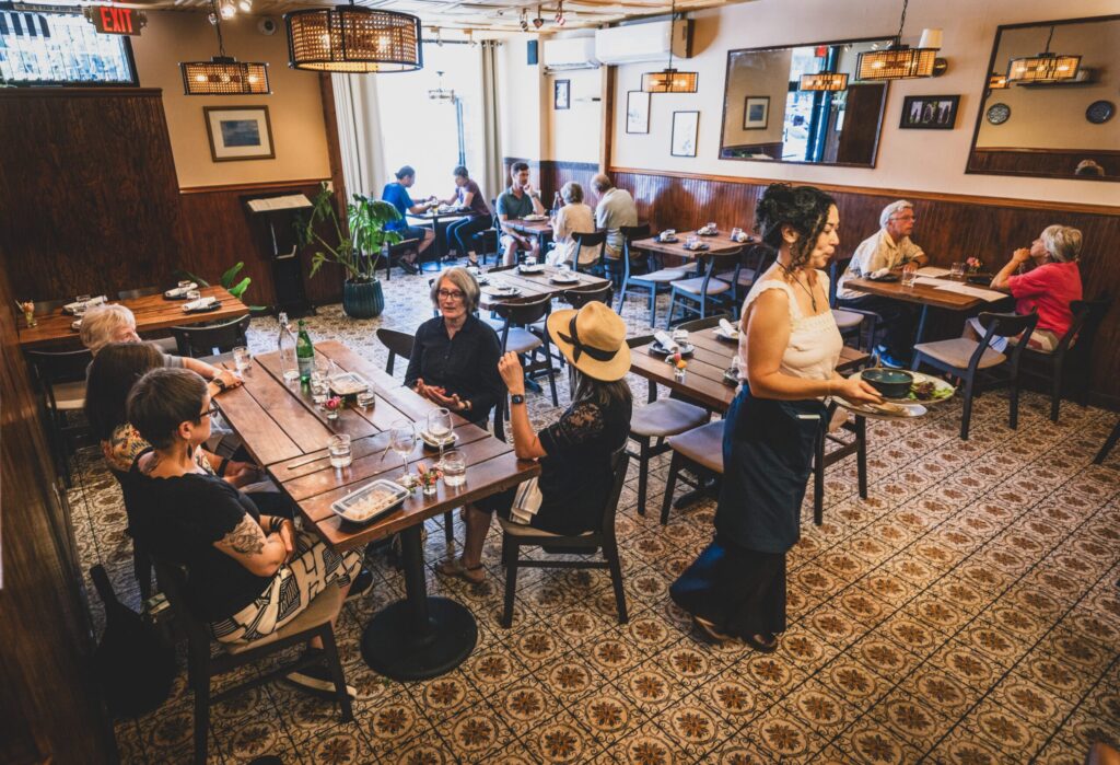 The dining room at Alesta Modern Mediterranean Wednesday, June 3, 2026 in Sebastopol. (John Burgess/The Press Democrat)