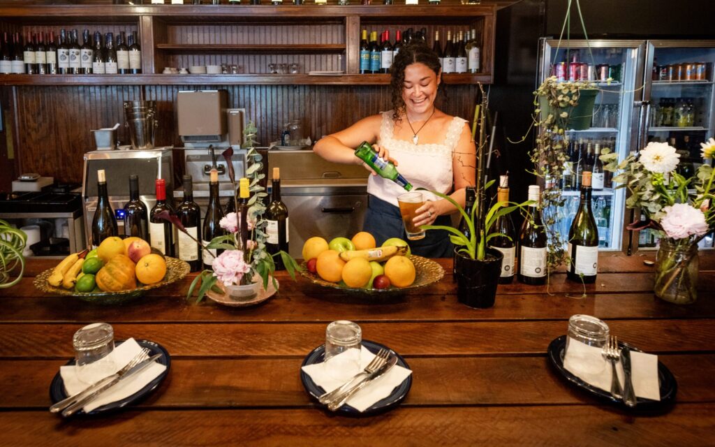 Counter seating with a selection of Turkish and local wines at Alesta Modern Mediterranean Wednesday, June 3, 2026 in Sebastopol. (John Burgess/The Press Democrat)