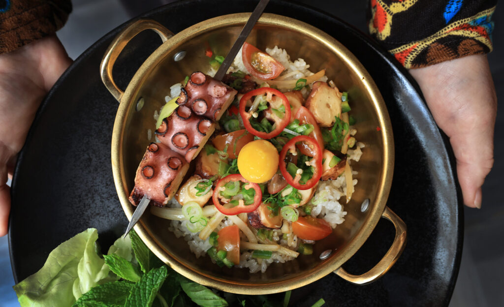 Wok charred octopus at AYA, located inside Graton Resort and Casino, Wednesday, June 17, 2026. (Kent Porter / The Press Democrat)