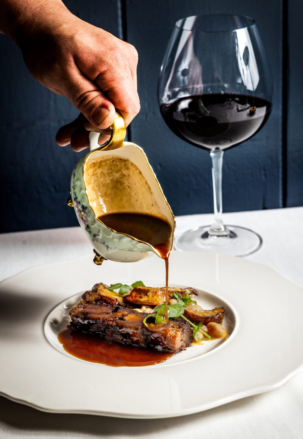 Crane Ranch Lamb with white beans, locally foraged lobster mushrooms and lamb jus from the Bohemian Bistro Friday, June 12, 2026 in Occidental. (John Burgess/The Press Democrat)