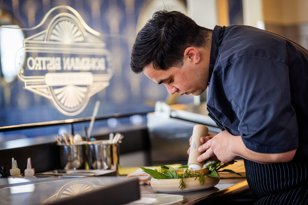 Chef Ray Martinez creates the daily Amuse-Bouche with fresh local ingredients with a menu changing weekly at the Bohemian Bistro Friday, June 12, 2026 in Occidental. (John Burgess/The Press Democrat)