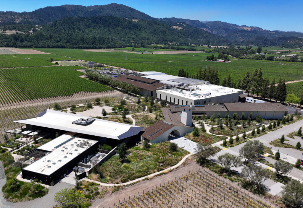 Robert Mondavi Winery has a new hospitality wing, bottom left, that includes an expanded indoor/outdoor tasting area, and enhanced culinary and visitor spaces. Photo taken in Oakville on Wednesday, June 24, 2026. (Christopher Chung/The Press Democrat)