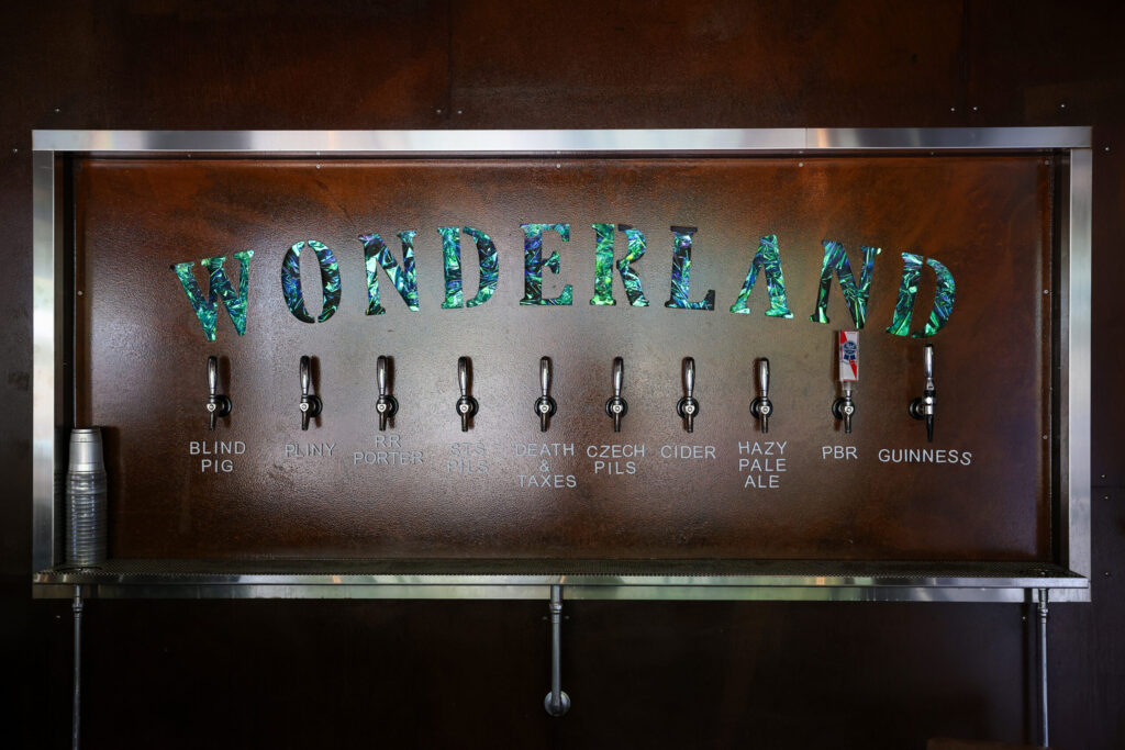 Beers on tap at Wonderland Pizzeria in Monte Rio on Wednesday, June 17, 2026. (Christopher Chung/The Press Democrat)