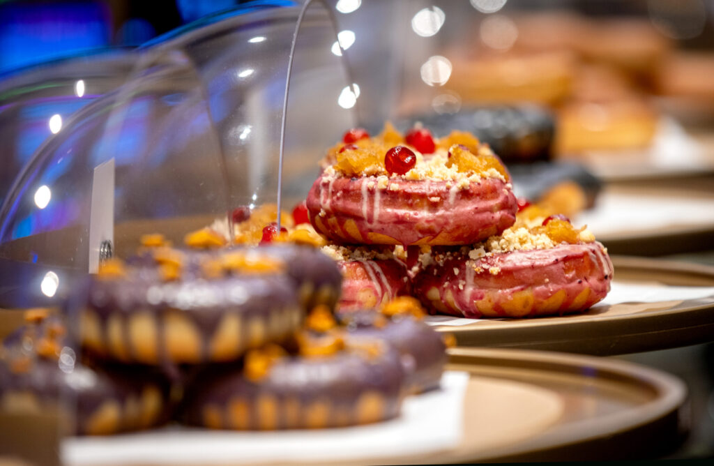 The Right Side Up, a take on the upside-down cake in doughnut form, from the SoCo Dough Co. in the Graton Casino & Resort Friday, May 29, 2026 in Rohnert Park. (John Burgess/The Press Democrat)
