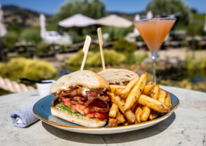 The BLT with Hobbs’ Applewood bacon, wild baby arugula, tomato, Parmesan aioli on a ciabatta bun with fries from Salt & Stone in the heart of the Sonoma Valley Monday, June 1, 2026 in Kenwood. (John Burgess/The Press Democrat)