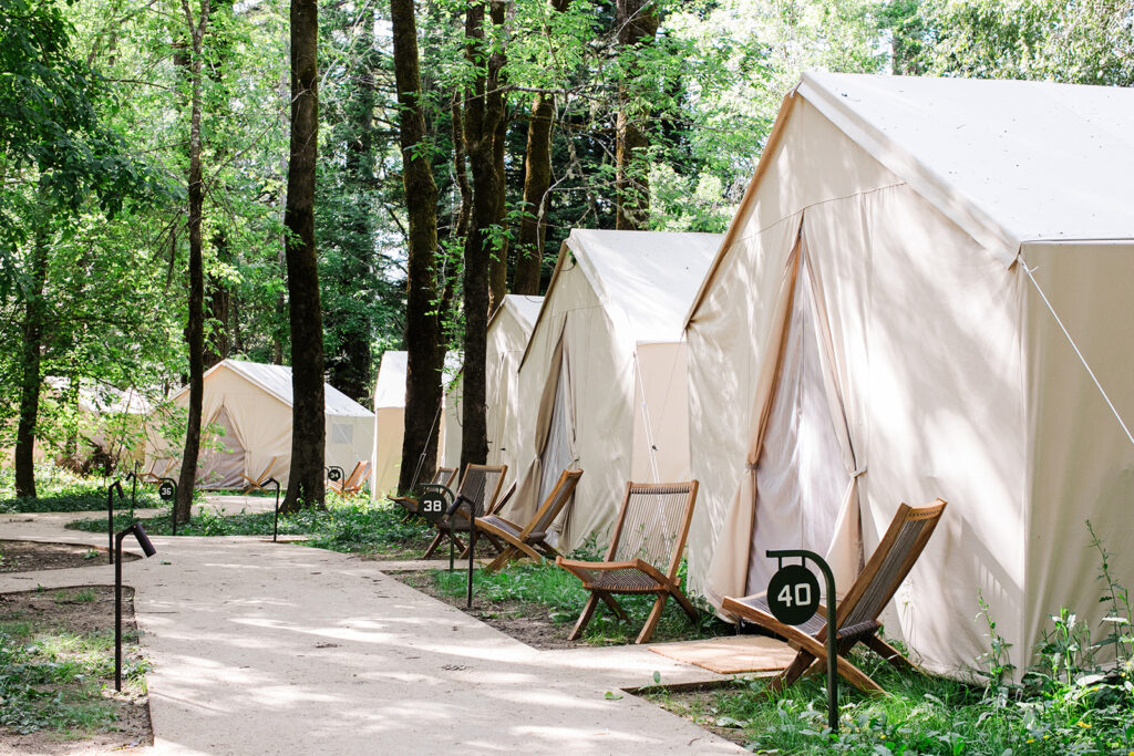 Camping tents at The River Electric in Guerneville. (Eileen Roche / Sonoma Magazine)