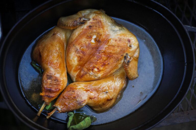 Chef Lee Desrosiers' signature "Hell Chicken" he slow-roasts over coals. (Conor Hagen)