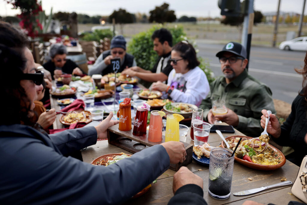 A flight of mimosas at La Cheve Bakery and Brews in Napa Sunday, Nov. 17, 2024. (Beth Schlanker / The Press Democrat)