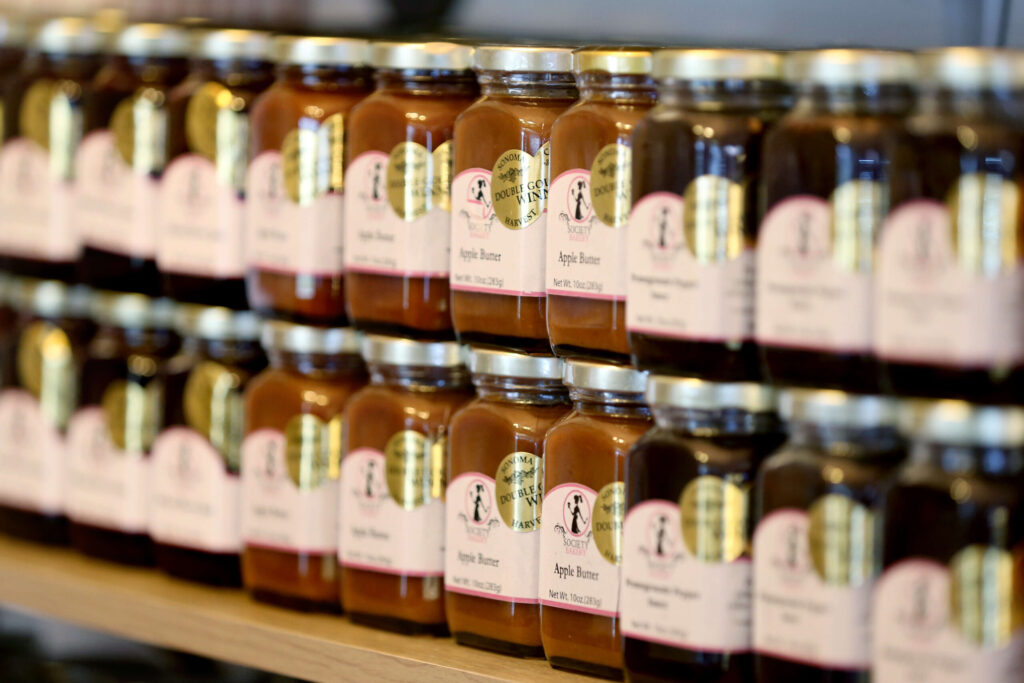 Jars of homemade jams and preserves for sale at Society Bakery and Cafe in Sebastopol on Wednesday, September 22, 2021. (Beth Schlanker/The Press Democrat)