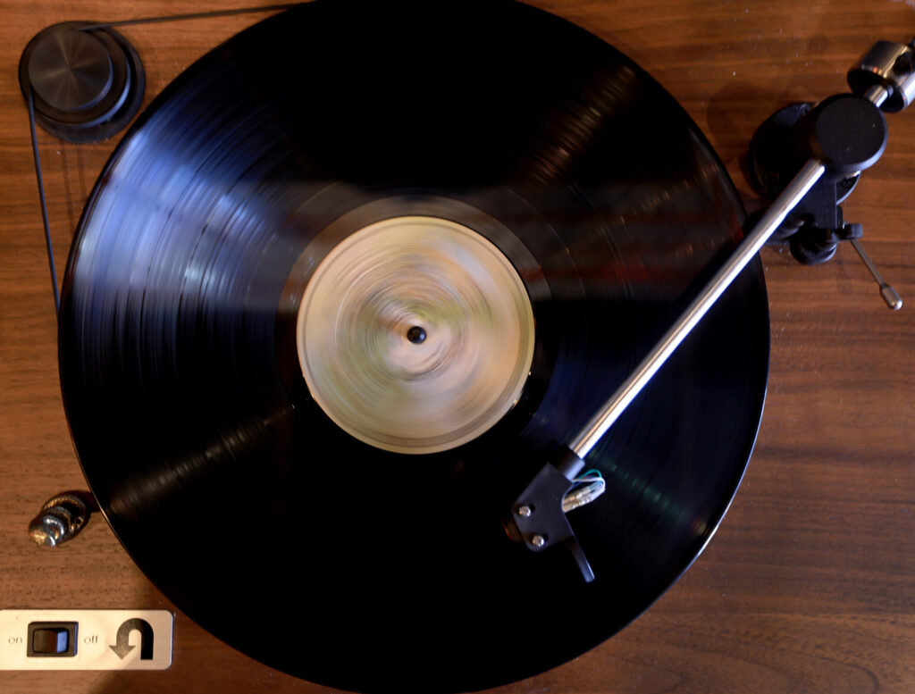 A working turntable is used to play records at Benevolent Neglect Wines tasting room in Napa, Friday, July 24, 2026. (Kent Porter / The Press Democrat)