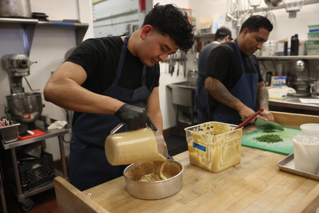 Jonathan Carmona makes a pumpkin cheesecake at Stellina Pronto in Petaluma Thursday, July 9, 2026. (Beth Schlanker / The Press Democrat)