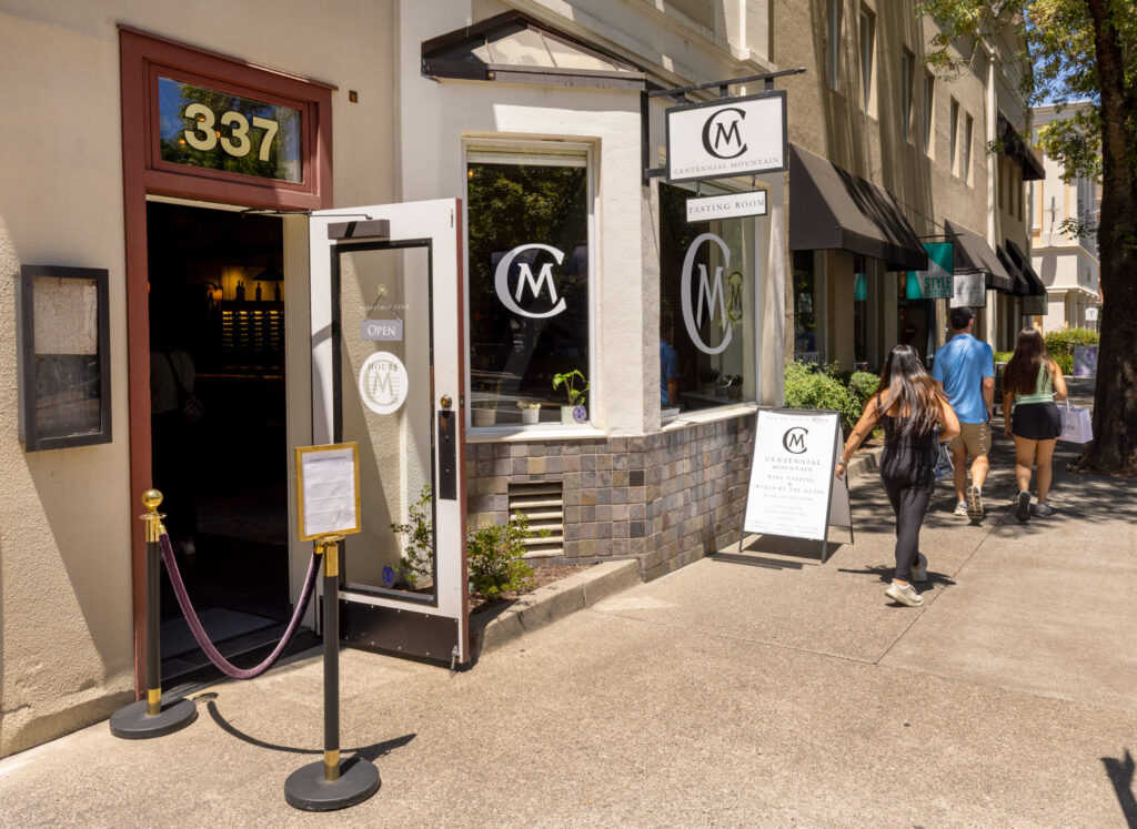 The Centennial Mountain tasting room, Friday, July 13, 2026 just off the square in Healdsburg. (John Burgess/The Press Democrat)