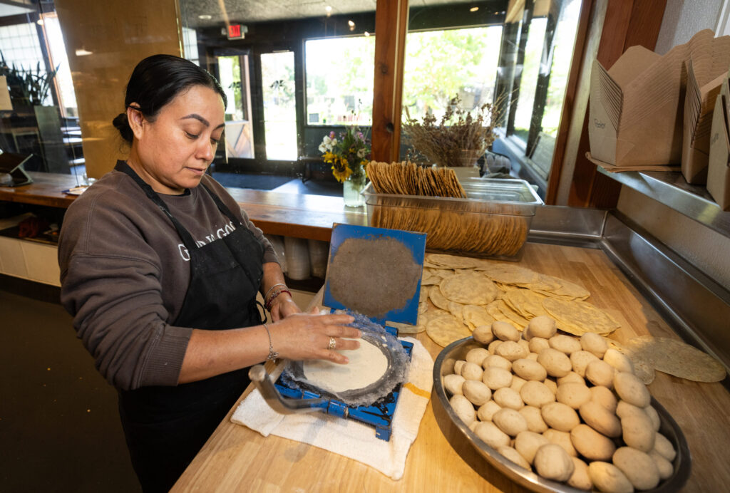 Felipa Leon Gonzales has made the daily fresh tortillas since Handline opened. Photo taken Thursday, July 9, 2026 in Sebastopol. (John Burgess/The Press Democrat)