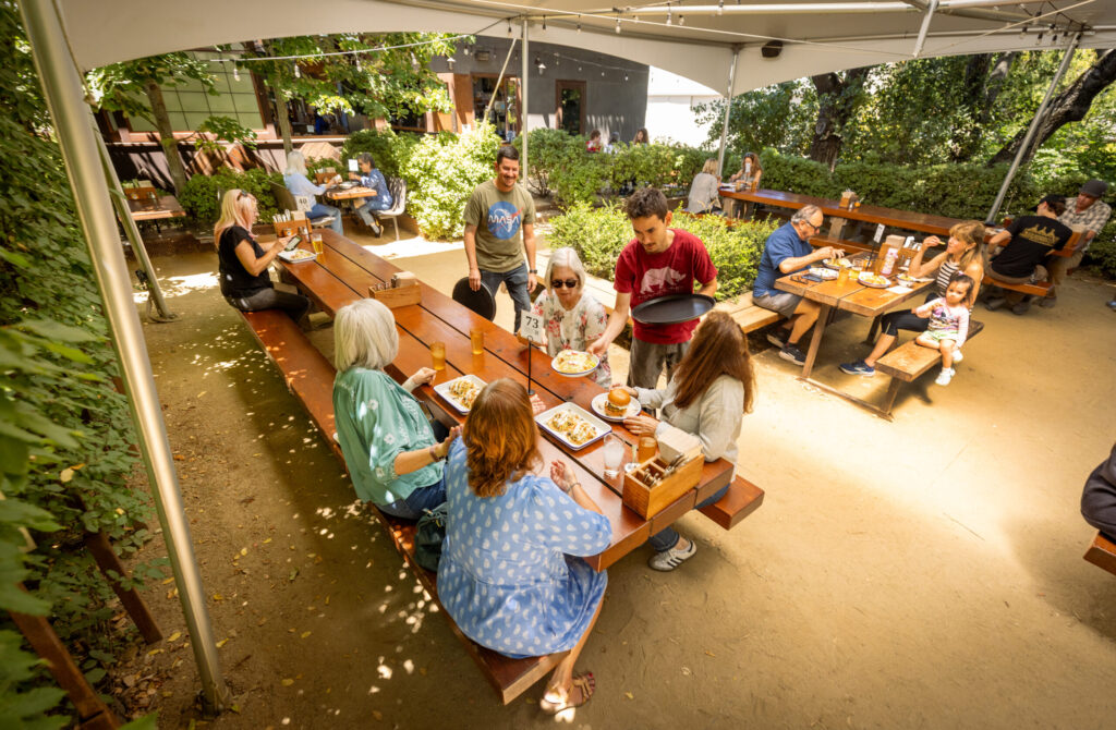 The upper outdoor patio offers plenty of seating at Handline Thursday, July 9, 2026 in Sebastopol. (John Burgess/The Press Democrat)