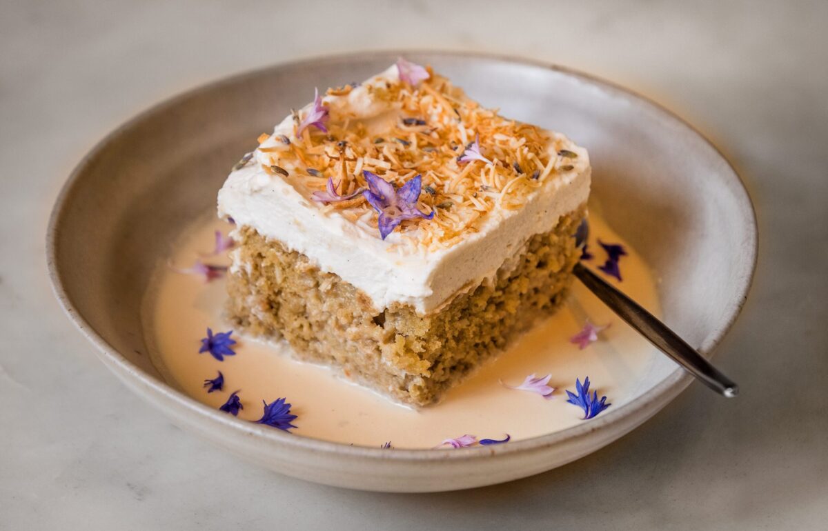 Tres Leches Cake with toasted coconut cake, lavender soak and whipped coconut cream from Little Saint in Healdsburg. (John Burgess/The Press Democrat)