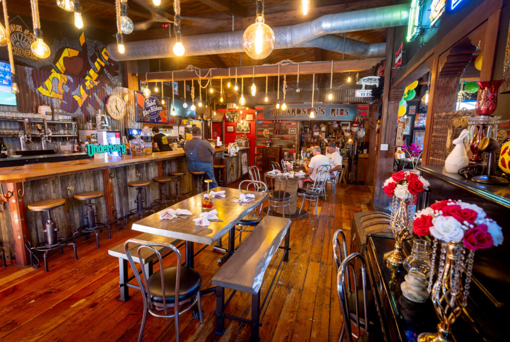 The bar and back dining area at Saucy Mama’s Jook Joint Friday, July 18, 2026 in Guerneville. (John Burgess/The Press Democrat)