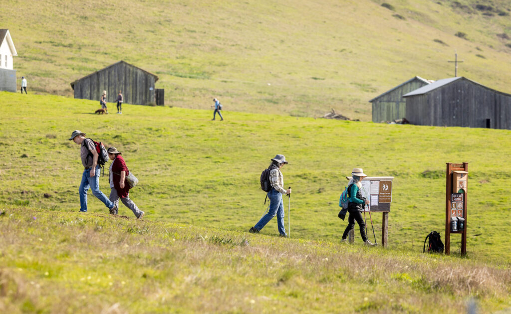 Hikers head out from the trailhead of the recently opened Estero Americano Coastal Preserve Friday Jan 30, 2026 in Bodega Bay. (John Burgess / The Press Democrat)