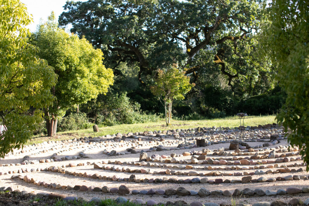 The historic Mission-style Westerbeke Ranch features places for gathering and contemplation, like this labyrinth behind the guest cabins. (Eileen Roche)