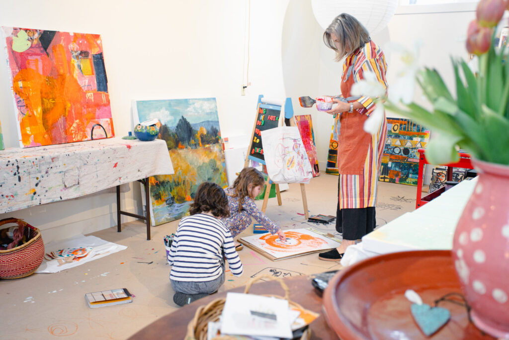 Westerbeke’s grandchildren spend time in the art studio on the ground floor of her light and airy one bedroom residence. Westerbeke recently added the space for her and her husband to live in while her daughter Ariel’s family lives in the main house. (Eileen Roche)