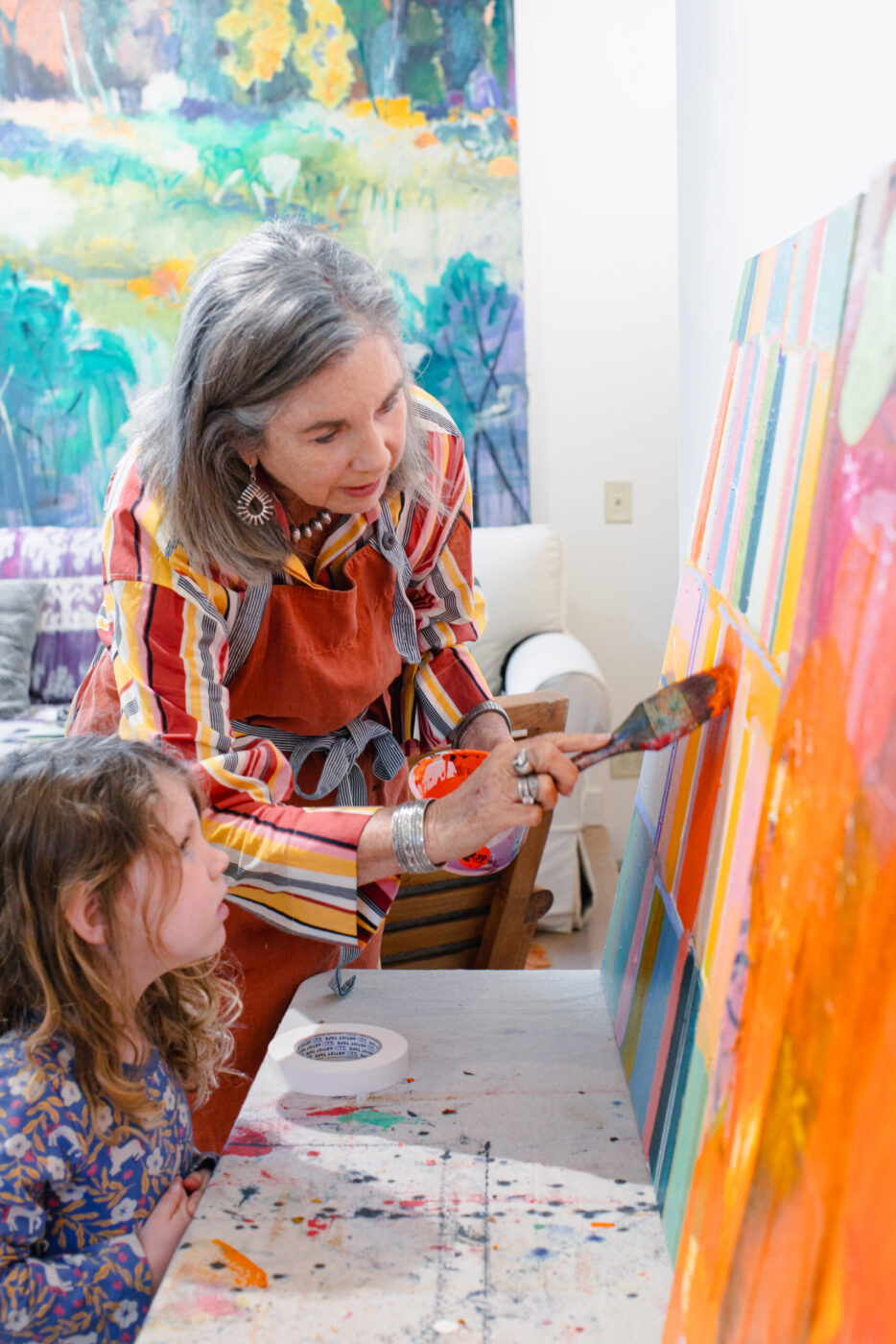 Westerbeke’s grandchildren spend time in the art studio on the ground floor of her light and airy one bedroom residence. Westerbeke recently added the space for her and her husband to live in while her daughter Ariel’s family lives in the main house. (Eileen Roche)