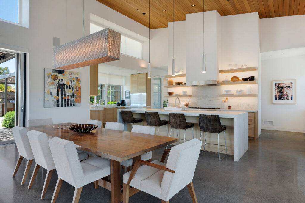 Kitchen and dining areas in great room. (Jim Nevill / Sotheby’s International Realty)