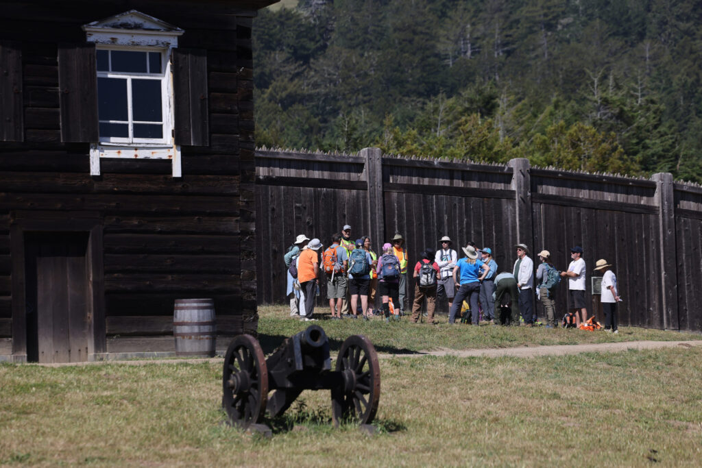 Camino de Sonoma hikers gather in Fort Ross Tuesday, May 19, 2026. (Beth Schlanker / The Press Democrat)