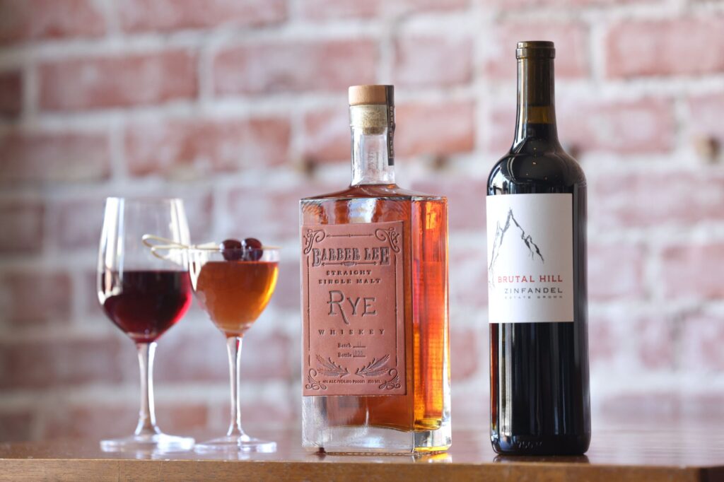 Barber Lee Rye Whiskey and the Brutal Hill Zinfandel at Taste Petaluma in Petaluma Tuesday, Aug. 11, 2026. (Beth Schlanker / The Press Democrat)