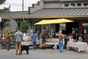 Customers visit the Graton Station for coffee and pastries in Graton Sunday, Aug. 16, 2026. (Beth Schlanker / The Press Democrat)