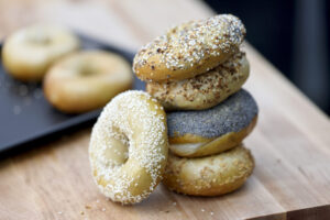 A variety of freshly baked bagels for sale at Bonnie Bagels & Co. in Sebastopol Wednesday, Aug. 19, 2026. (Beth Schlanker / The Press Democrat)