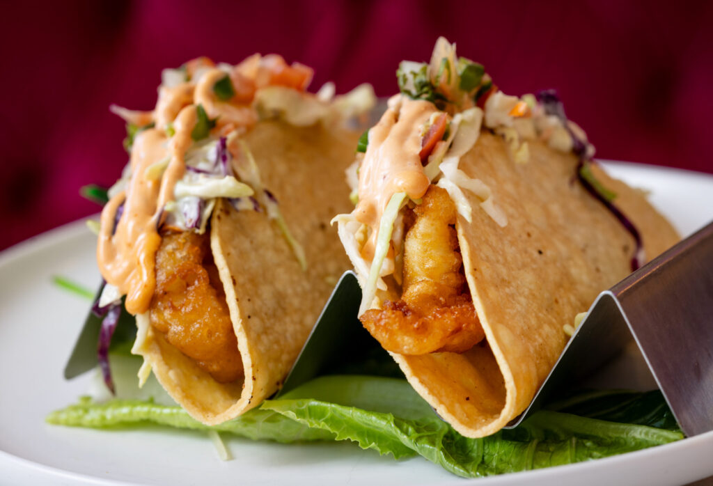 Crispy Shrimp Tacos from Café Carrusel Tuesday, July 28, 2026 in Santa Rosa. (John Burgess/The Press Democrat)